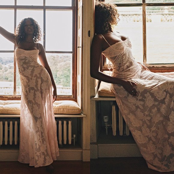 House of Cb 'Seren' Soft Pink Floral Lace Back Maxi Dress NWOT - Picture 4 of 11